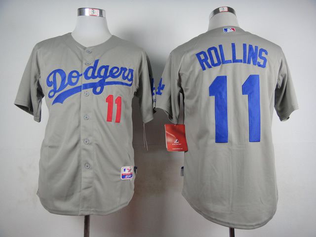 Men Los Angeles Dodgers 11 Rollins Grey MLB Jerseys